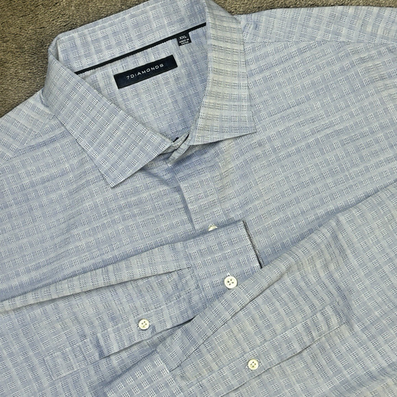 NWOT 7 Diamonds Men XXL 100% Cotton LS Spread Collar Light Blue Paterned Shirt - Picture 1 of 8